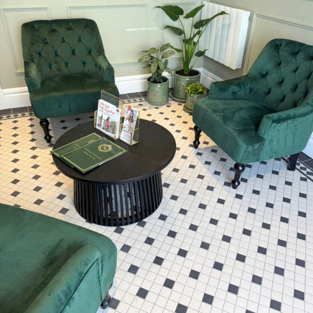 Northcote Montessori interior entrance hall.  Bespoke Victorian style tiling 